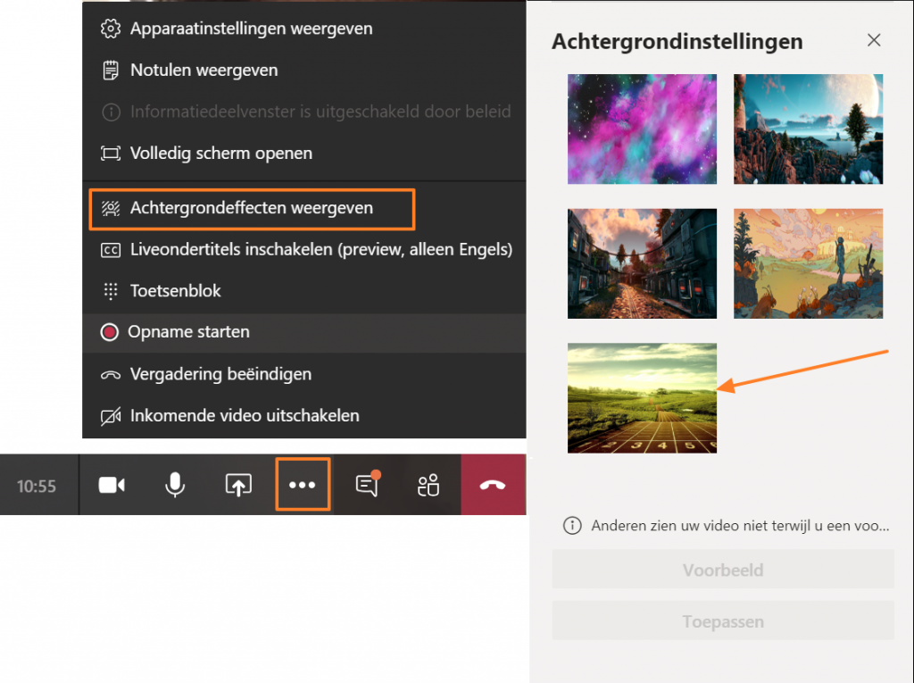 Scherm Achtergrondeffecten in Teams instellen