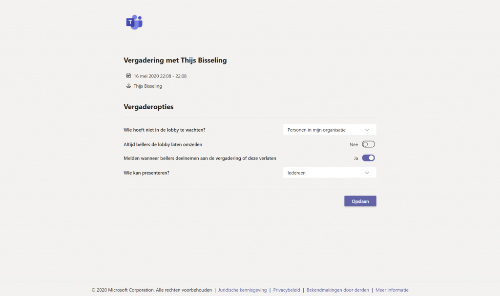 Teams Vergaderings instellingen