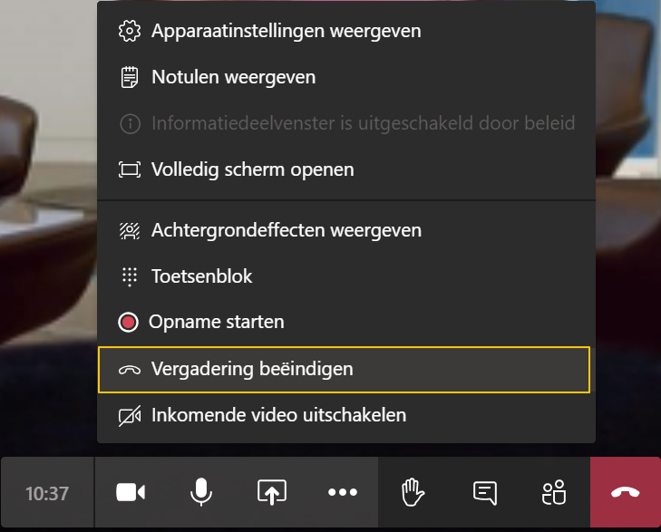 Teams Vergadering geforceerd beeindigen